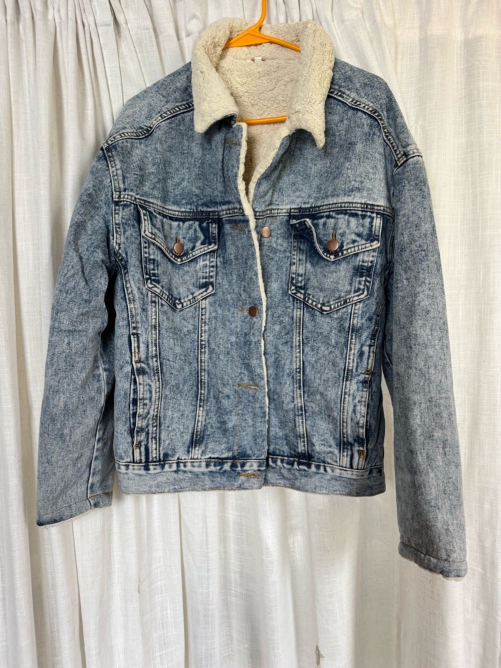 Sherpa-Lined Denim Jacket - Light Blue